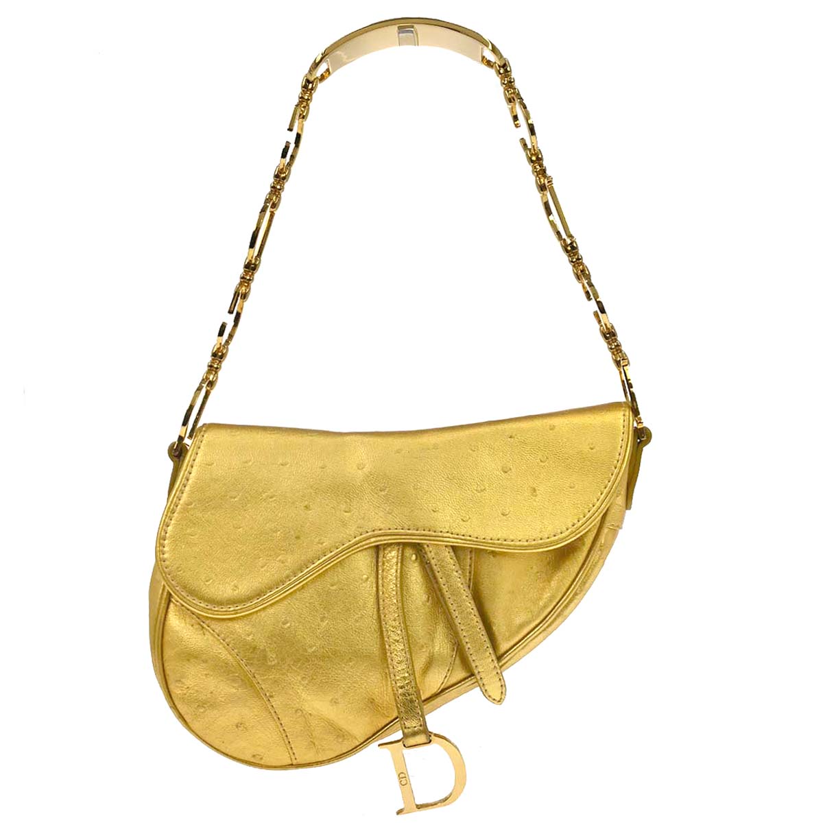 Christian Dior * Gold Ostrich Saddle Handbag