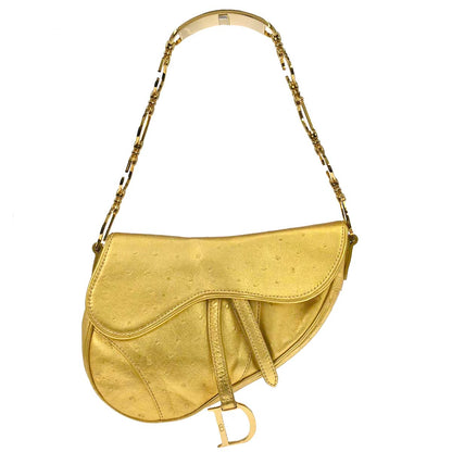 Christian Dior * Gold Ostrich Saddle Handbag