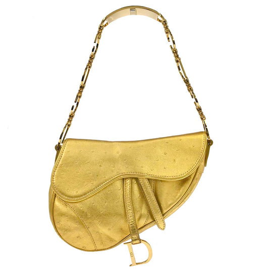 Christian Dior * Gold Ostrich Saddle Handbag