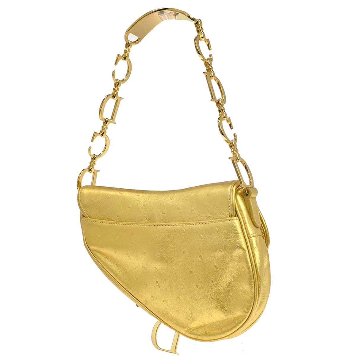 Christian Dior * Gold Ostrich Saddle Handbag