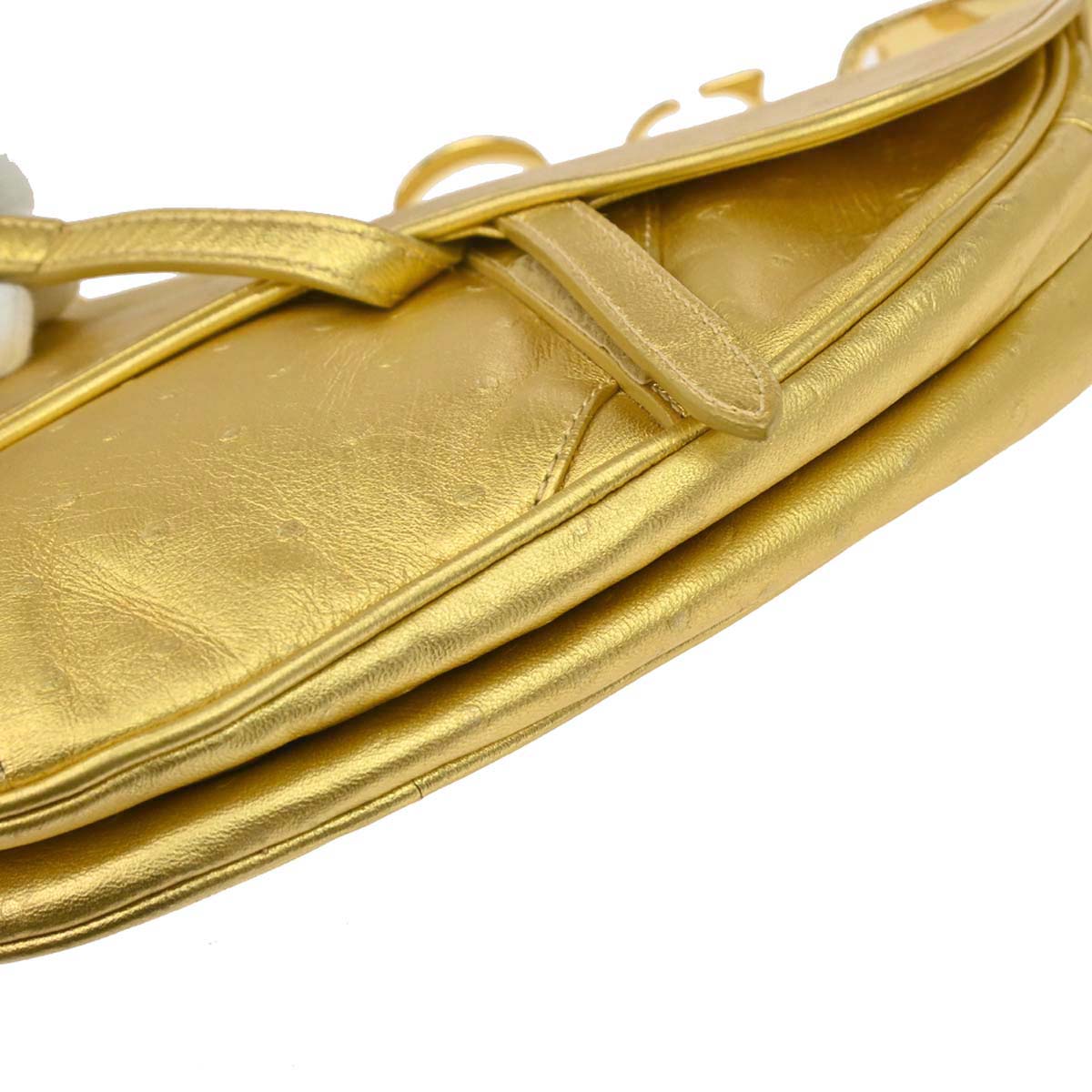 Christian Dior * Gold Ostrich Saddle Handbag