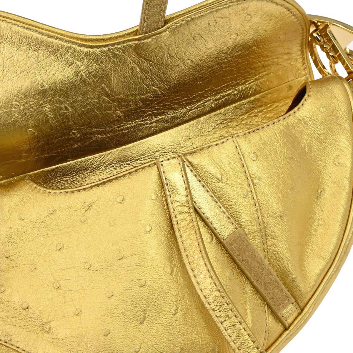 Christian Dior * Gold Ostrich Saddle Handbag