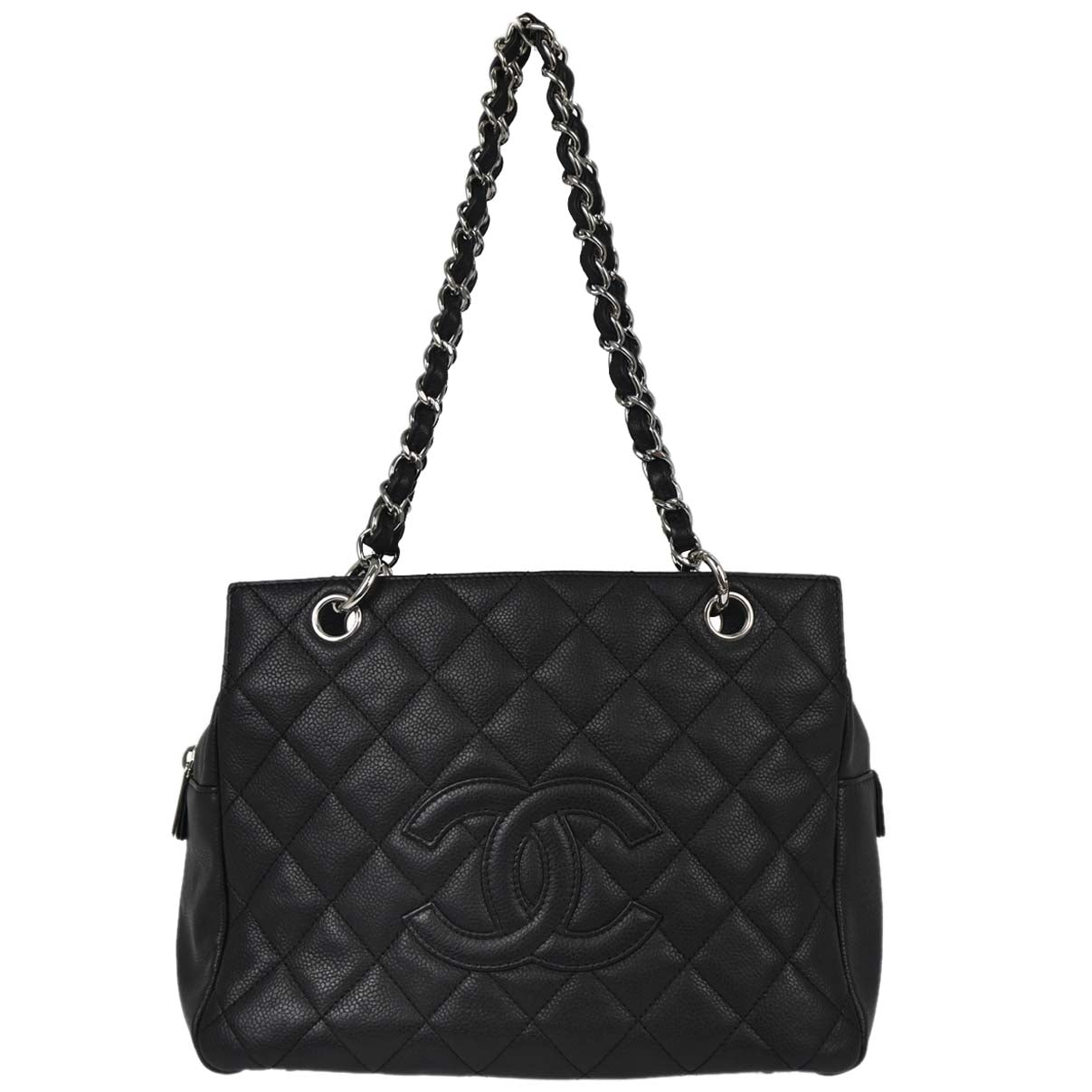 Chanel Black Caviar Skin Petite Timeless Tote PTT Chain Handbag