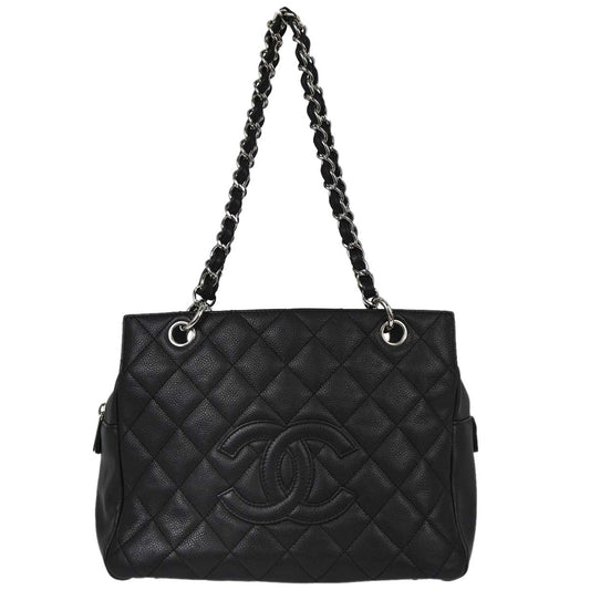 Chanel Black Caviar Skin Petite Timeless Tote PTT Chain Handbag