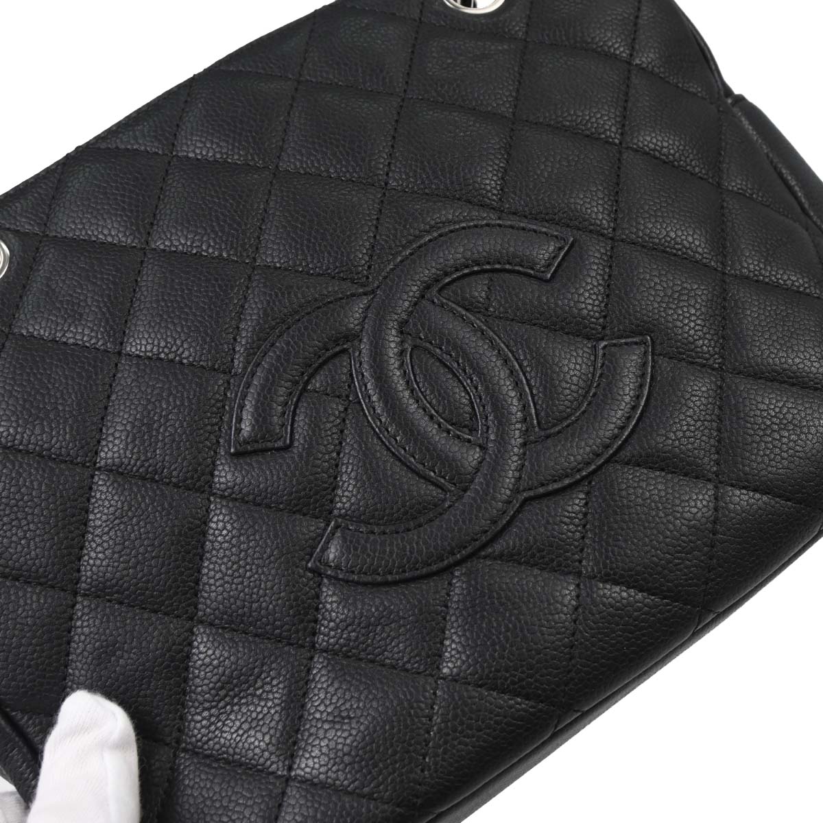 Chanel Black Caviar Skin Petite Timeless Tote PTT Chain Handbag