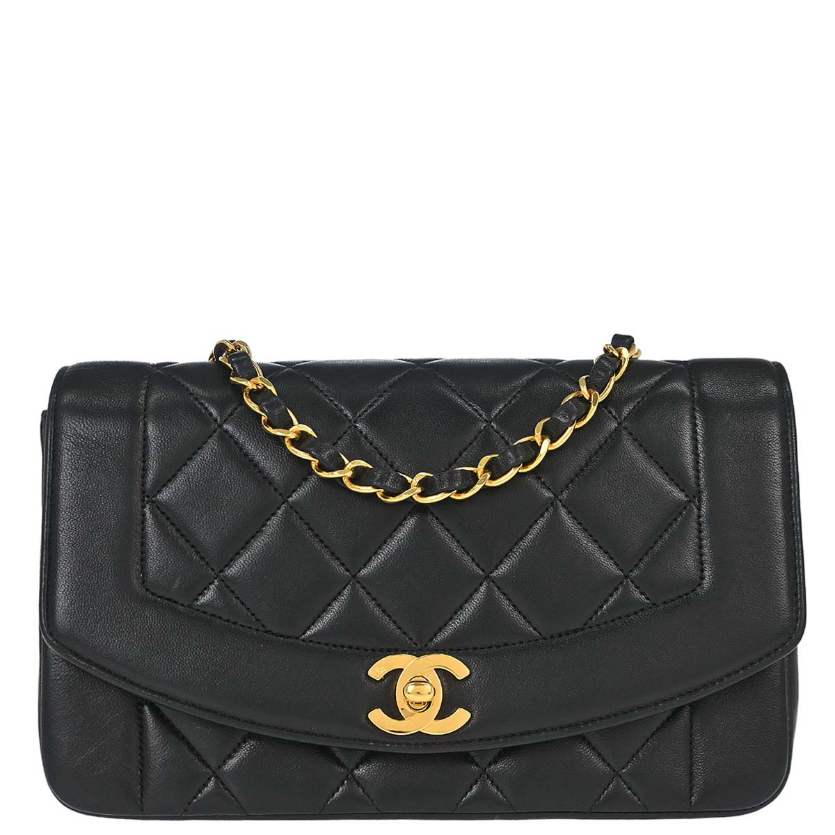 Chanel 1991-1994 Black Lambskin Small Diana Shoulder Bag