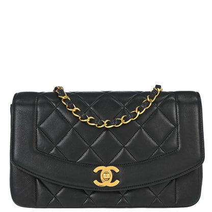 Chanel 1991-1994 Black Lambskin Small Diana Shoulder Bag