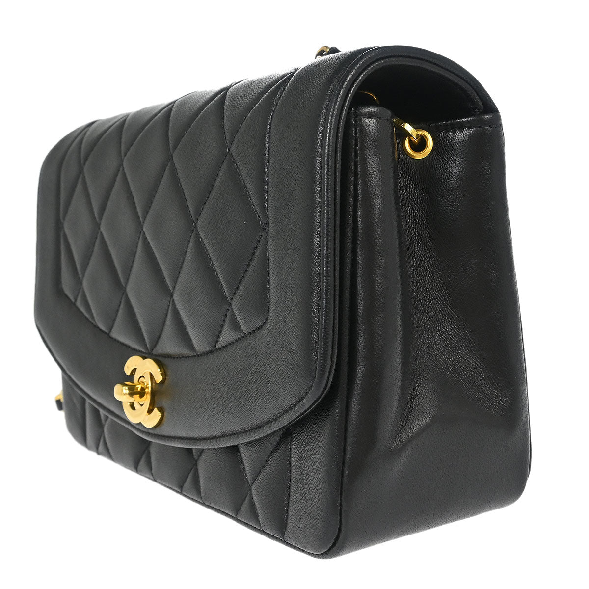 Chanel 1991-1994 Black Lambskin Small Diana Shoulder Bag