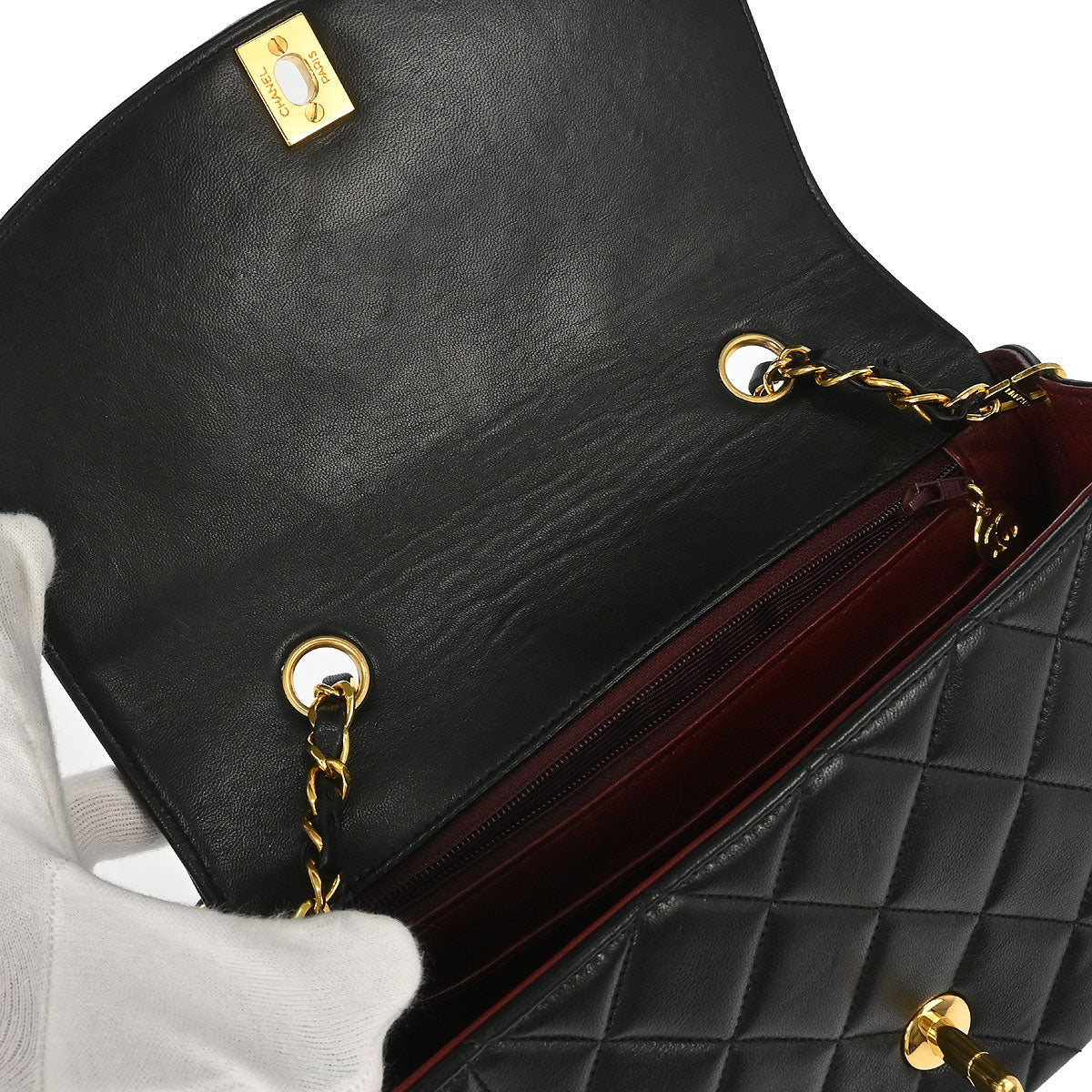 Chanel 1991-1994 Black Lambskin Small Diana Shoulder Bag