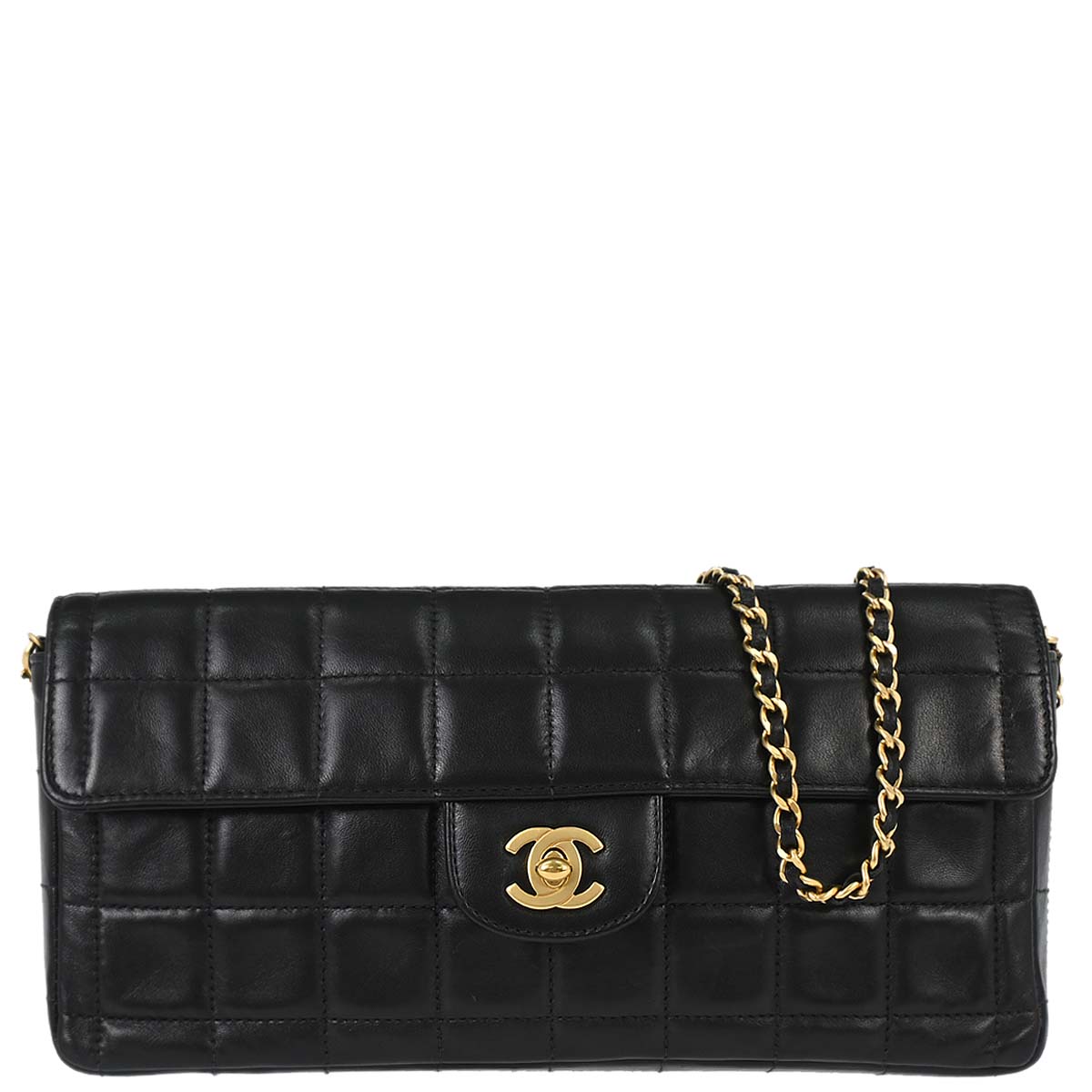 Chanel 2000-2002 Black Lambskin Choco Bar East West Shoulder Bag
