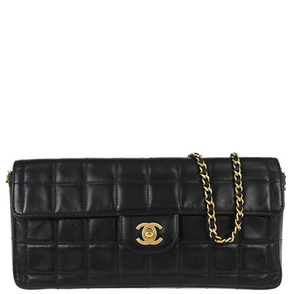 Chanel 2000-2002 Black Lambskin Choco Bar East West Shoulder Bag