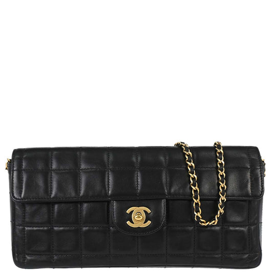 Chanel 2000-2002 Black Lambskin Choco Bar East West Shoulder Bag