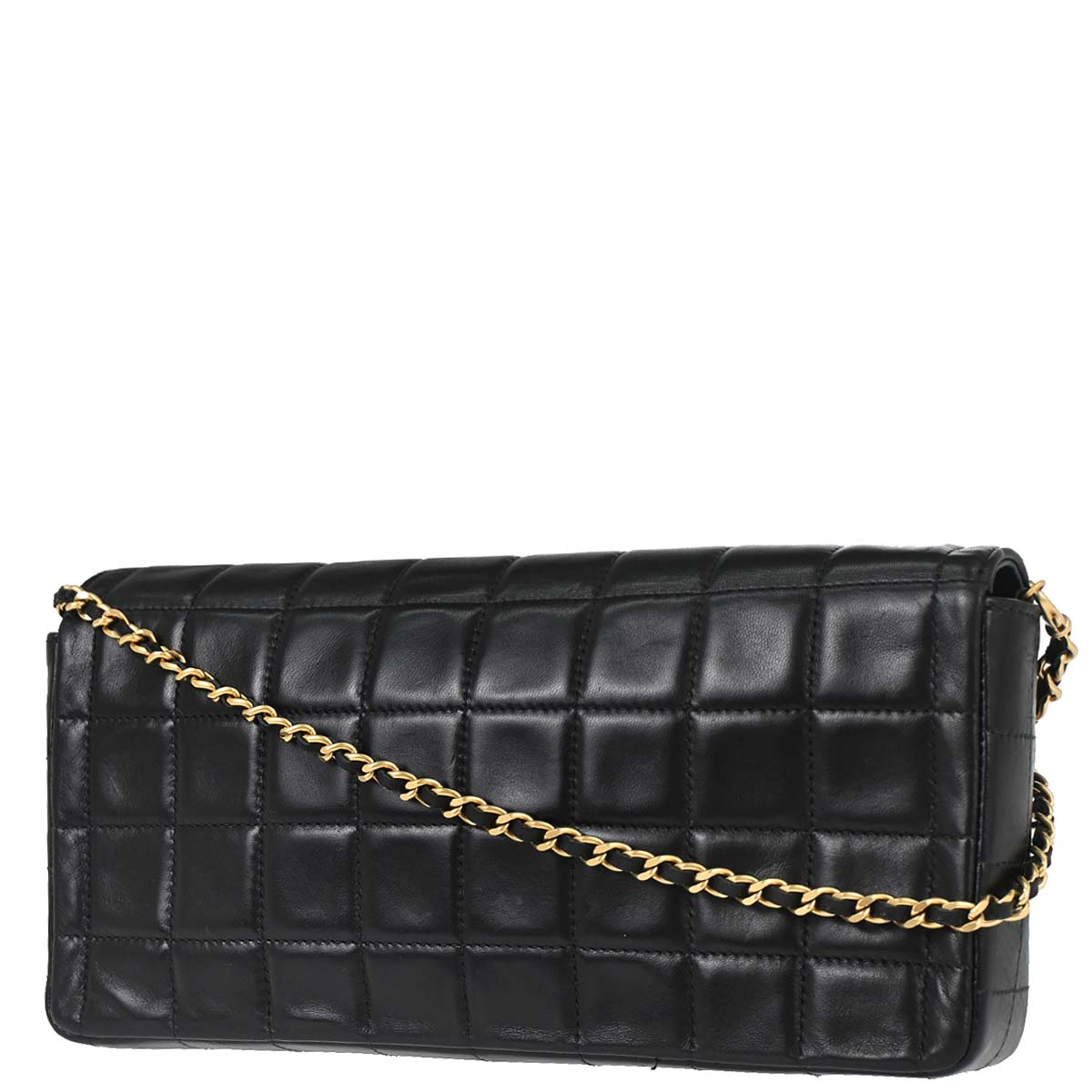 Chanel 2000-2002 Black Lambskin Choco Bar East West Shoulder Bag