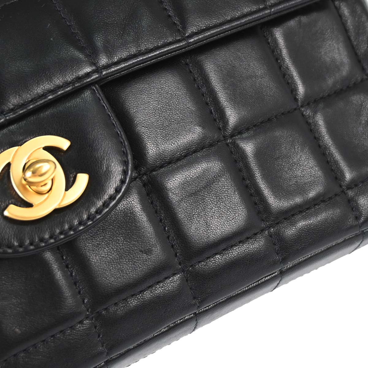 Chanel 2000-2002 Black Lambskin Choco Bar East West Shoulder Bag