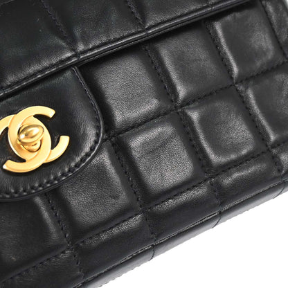 Chanel 2000-2002 Black Lambskin Choco Bar East West Shoulder Bag