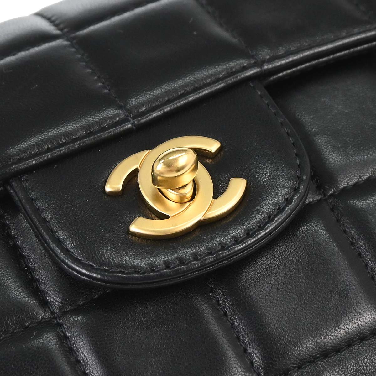Chanel 2000-2002 Black Lambskin Choco Bar East West Shoulder Bag