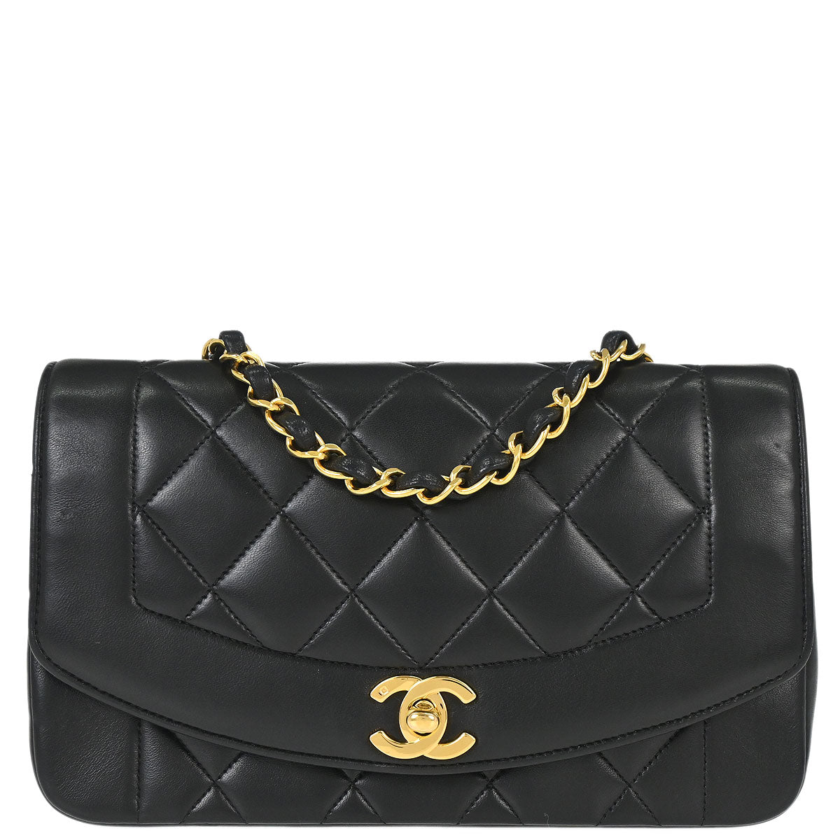 Chanel 1991-1994 Black Lambskin Small Diana Shoulder Bag