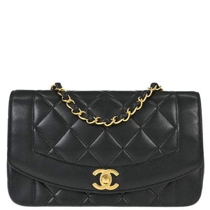 Chanel 1991-1994 Black Lambskin Small Diana Shoulder Bag