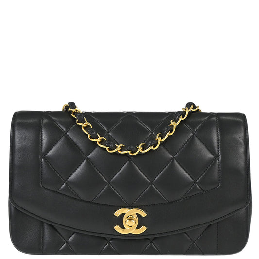 Chanel 1991-1994 Black Lambskin Small Diana Shoulder Bag