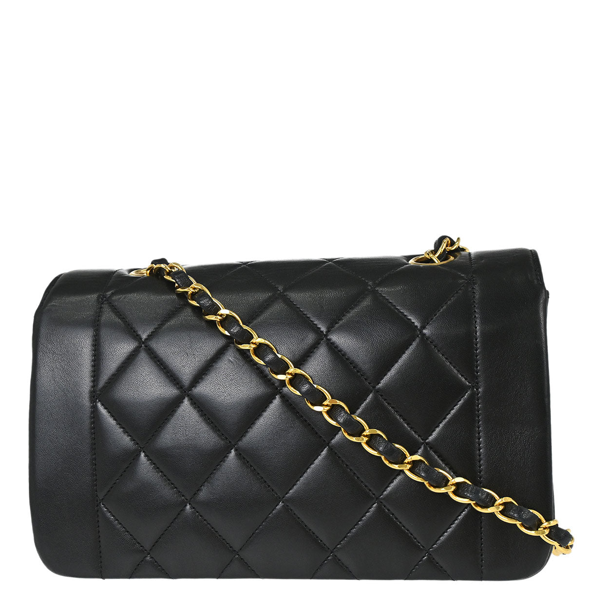 Chanel 1991-1994 Black Lambskin Small Diana Shoulder Bag