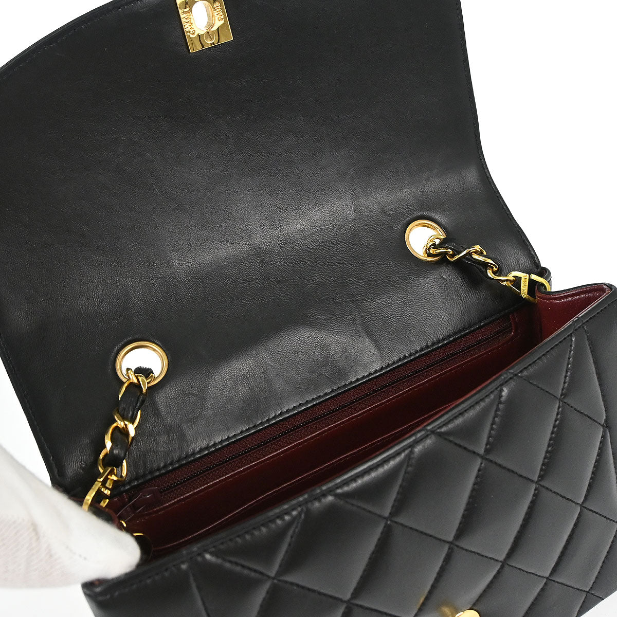 Chanel 1991-1994 Black Lambskin Small Diana Shoulder Bag