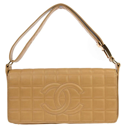 Chanel 2003-2004 Beige Lambskin Choco Bar Shoulder Bag