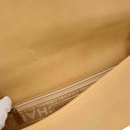 Chanel 2003-2004 Beige Lambskin Choco Bar Shoulder Bag
