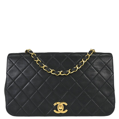 Chanel Black Lambskin Turnlock Small Full Flap Shoulder Bag