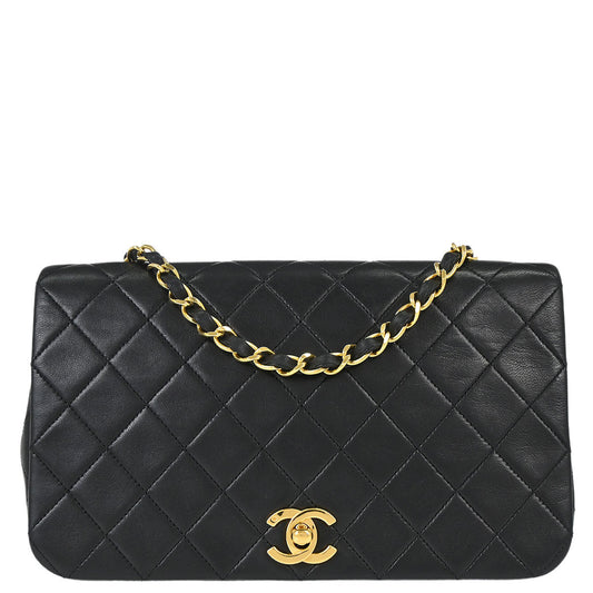 Chanel Black Lambskin Turnlock Small Full Flap Shoulder Bag