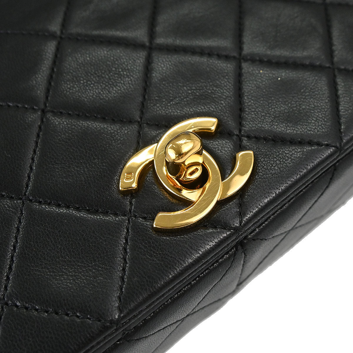 Chanel Black Lambskin Turnlock Small Full Flap Shoulder Bag