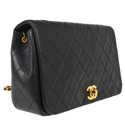 Chanel Black Lambskin Turnlock Small Full Flap Shoulder Bag