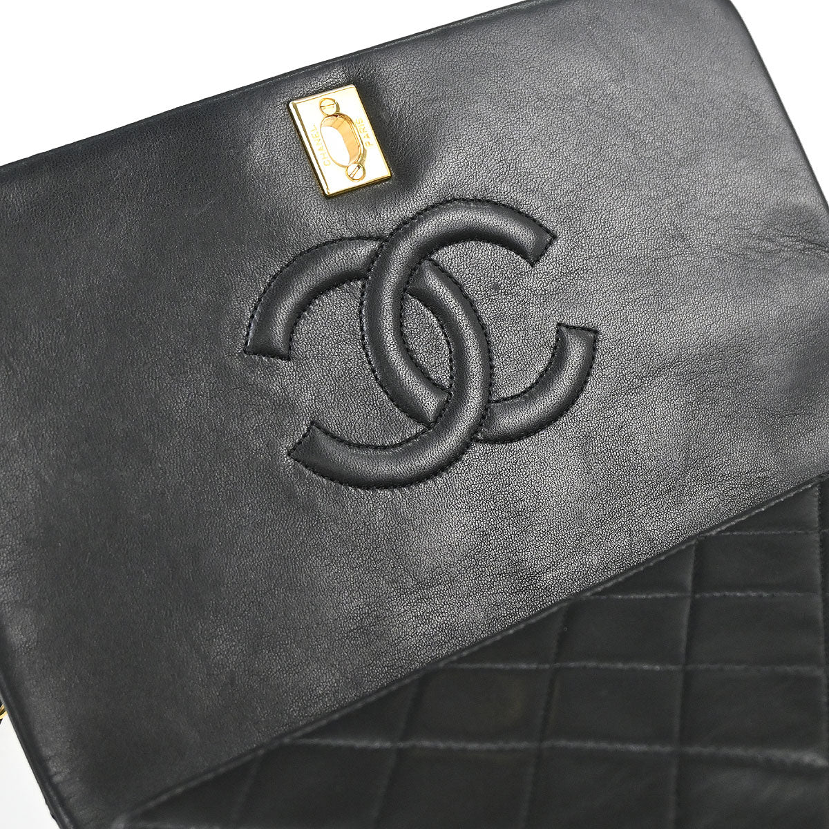 Chanel Black Lambskin Turnlock Small Full Flap Shoulder Bag