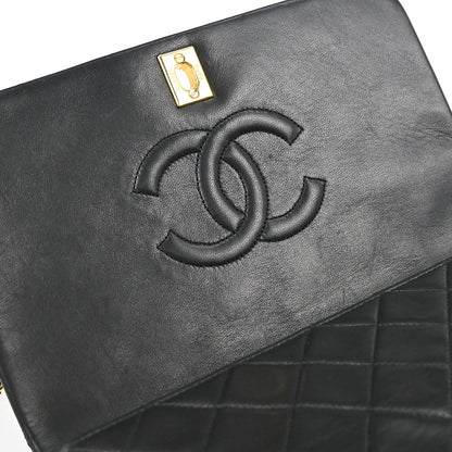 Chanel Black Lambskin Turnlock Small Full Flap Shoulder Bag