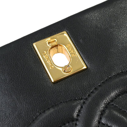 Chanel Black Lambskin Turnlock Small Full Flap Shoulder Bag