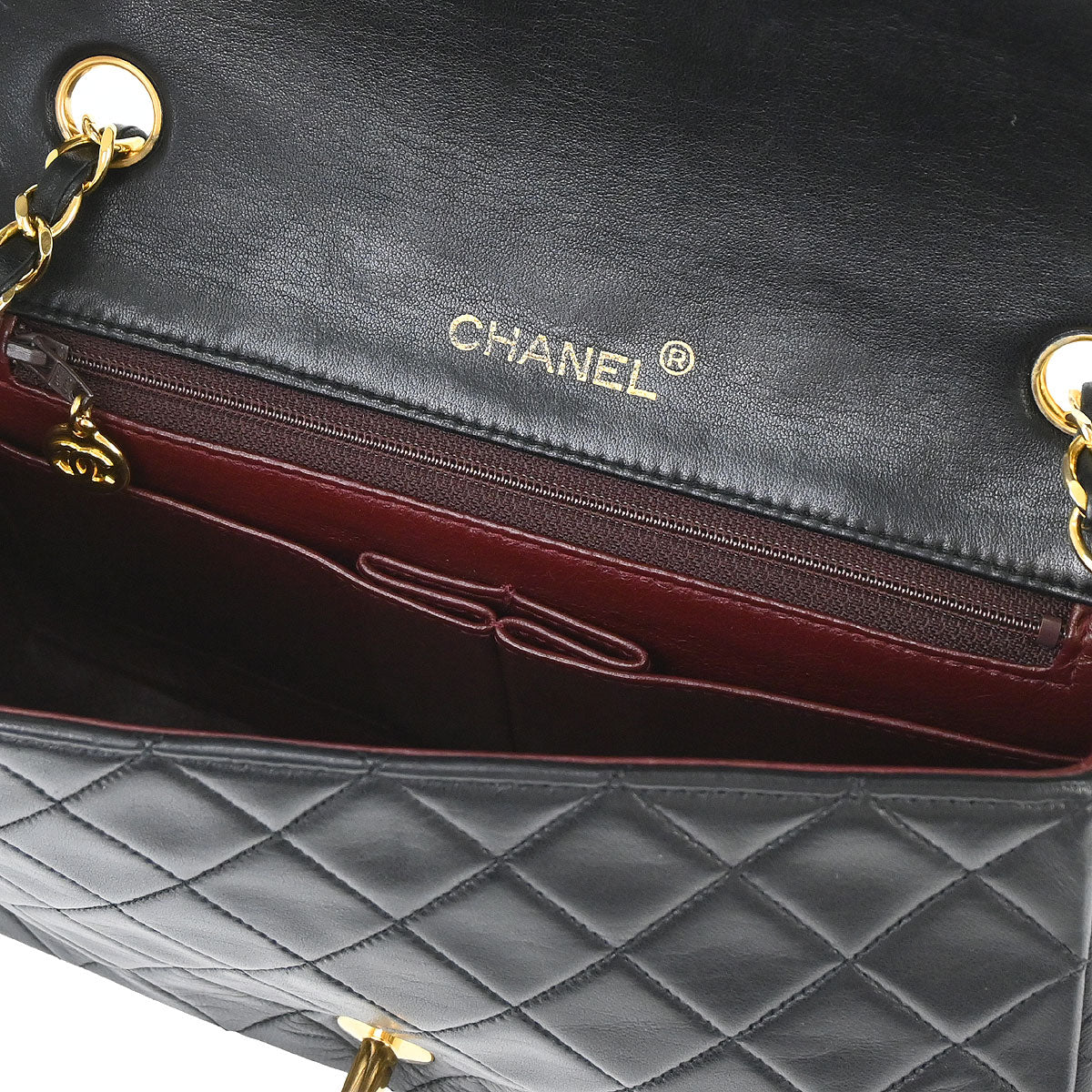 Chanel Black Lambskin Turnlock Small Full Flap Shoulder Bag