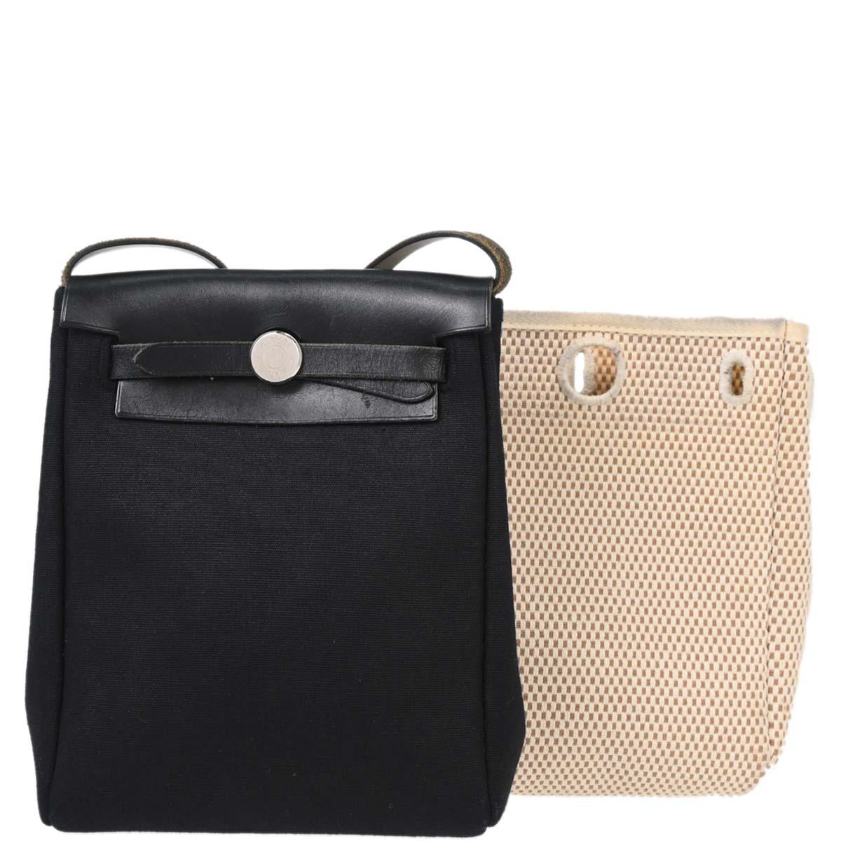 Hermes Black Natural Toile Officier GM Herbag TPM 2 in 1 Shoulder Bag