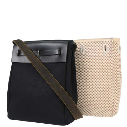 Hermes Black Natural Toile Officier GM Herbag TPM 2 in 1 Shoulder Bag