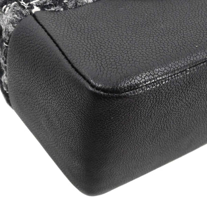 Chanel Black Caviar Skin Tweed Jumbo Classic Double Flap Shoulder Bag