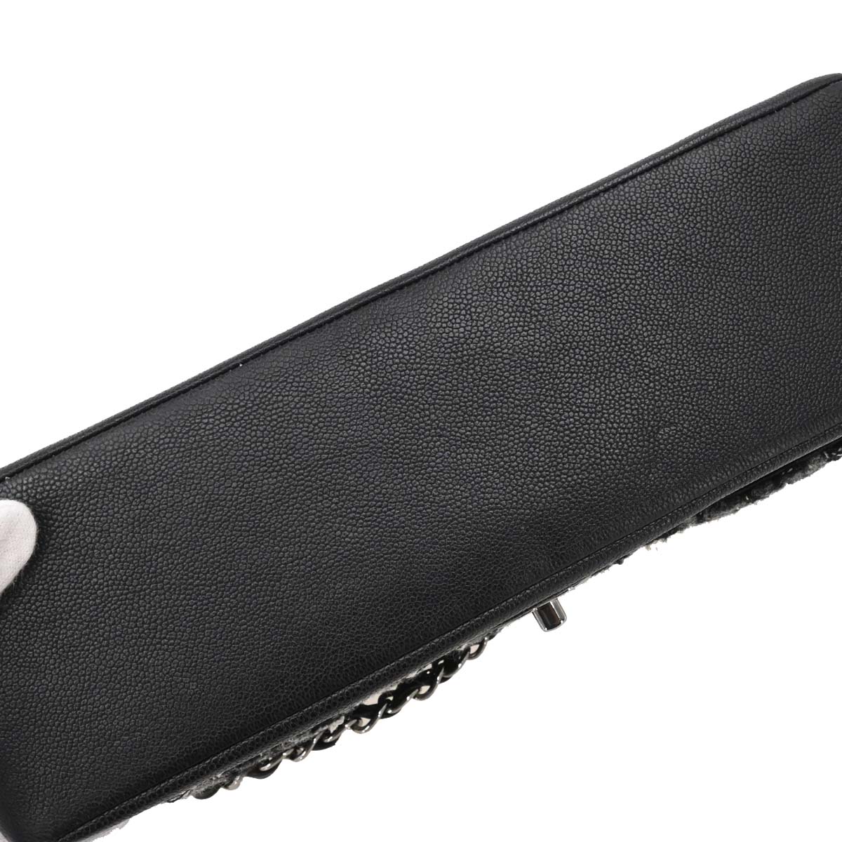 Chanel Black Caviar Skin Tweed Jumbo Classic Double Flap Shoulder Bag