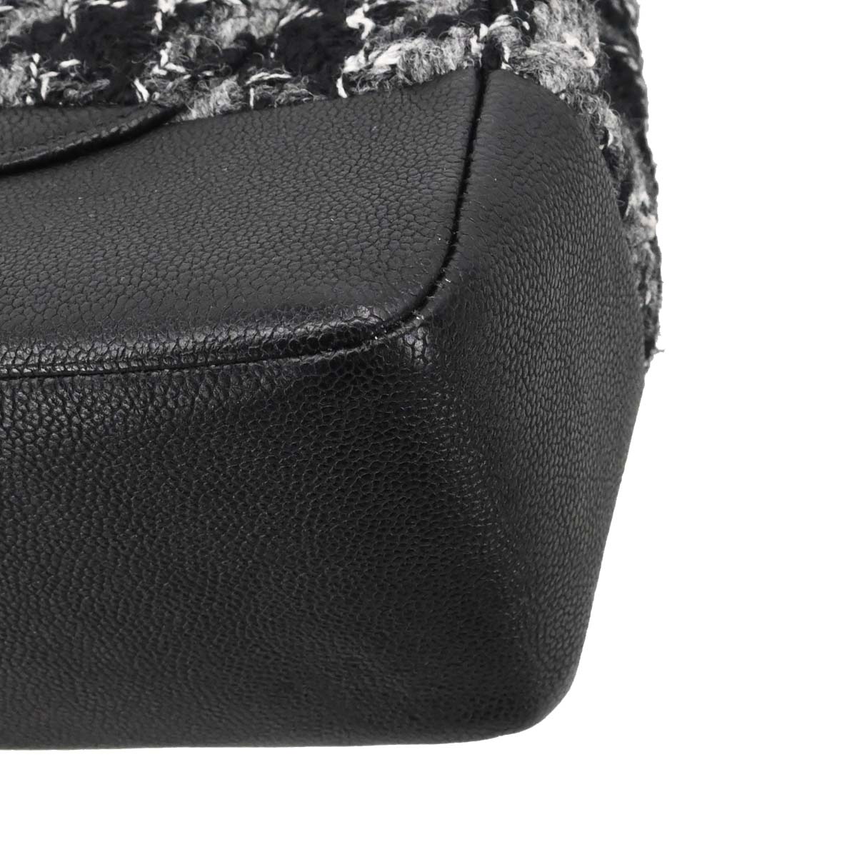 Chanel Black Caviar Skin Tweed Jumbo Classic Double Flap Shoulder Bag