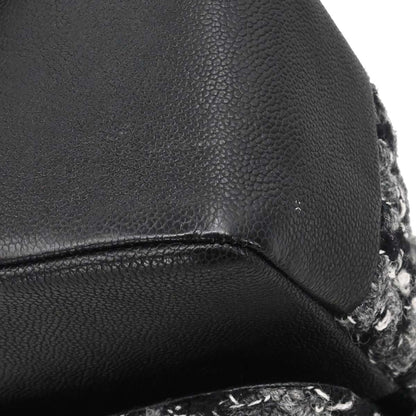 Chanel Black Caviar Skin Tweed Jumbo Classic Double Flap Shoulder Bag