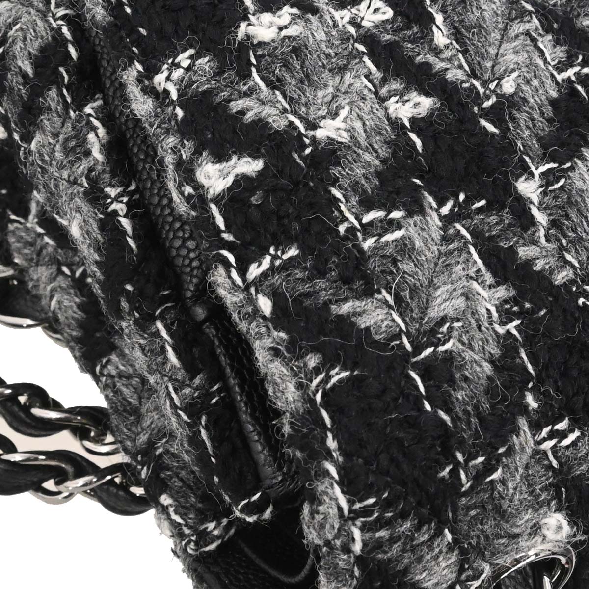 Chanel Black Caviar Skin Tweed Jumbo Classic Double Flap Shoulder Bag