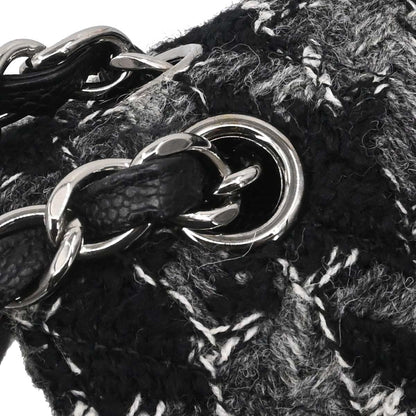 Chanel Black Caviar Skin Tweed Jumbo Classic Double Flap Shoulder Bag