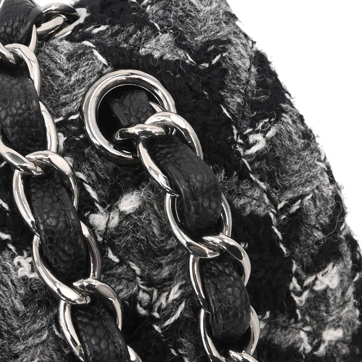 Chanel Black Caviar Skin Tweed Jumbo Classic Double Flap Shoulder Bag