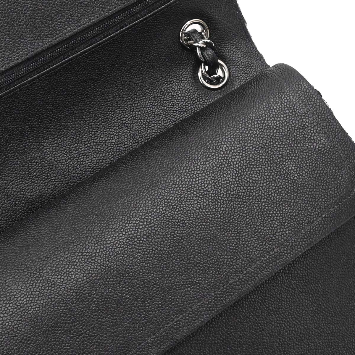 Chanel Black Caviar Skin Tweed Jumbo Classic Double Flap Shoulder Bag