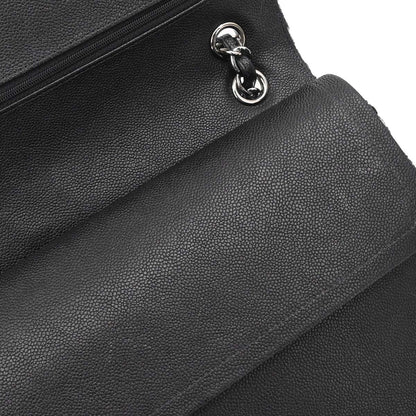 Chanel Black Caviar Skin Tweed Jumbo Classic Double Flap Shoulder Bag