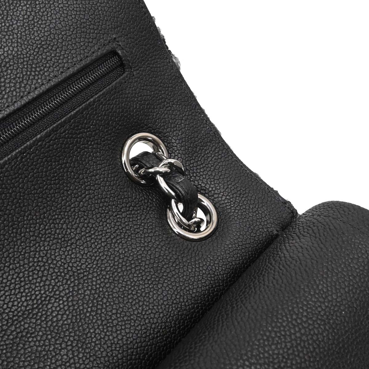 Chanel Black Caviar Skin Tweed Jumbo Classic Double Flap Shoulder Bag