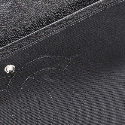 Chanel Black Caviar Skin Tweed Jumbo Classic Double Flap Shoulder Bag
