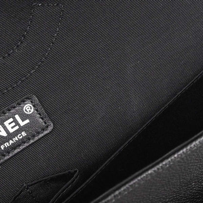 Chanel Black Caviar Skin Tweed Jumbo Classic Double Flap Shoulder Bag