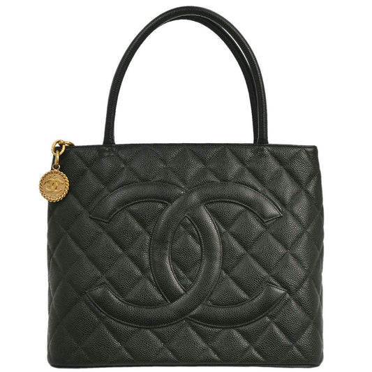 Chanel Green Caviar Skin Medallion Tote Handbag